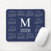 Navy Blau und Weiß Monogramm 2026 Kalender Mousepad (Mit Mouse)