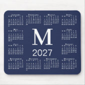 Navy Blau und Weiß Monogramm 2027 Kalender Mousepad (Vorne)