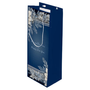Navy Blau und Weiß Schöne Weihnachtsblumen Geschenktüte Für Weinflaschen
