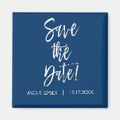 Navy Blau und Weiß speichern das Date Magnet (Vorne)