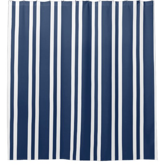 Navy Blau und Weiß Streifen Duschvorhang (Vorderseite)
