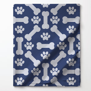 Navy Blau und Weiße Hundeknochen Pfotenabdrücke Mu Stoff