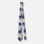 Navy Blau und Weiße Rose Krawatte (Vorderseite)