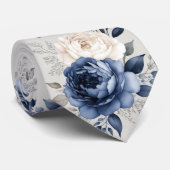 Navy Blau und Weiße Rose Krawatte (Gerollt)