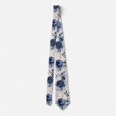 Navy Blau und Weiße Rose Krawatte (Rückseite)