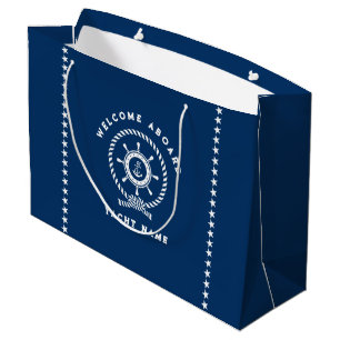 Navy Blau und weißes nautisches Schiffssteuerrad-S Große Geschenktüte