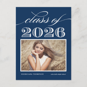Navy Blau Vintage Abschlussjahrgang 2026 Foto-Absc Ankündigungspostkarte