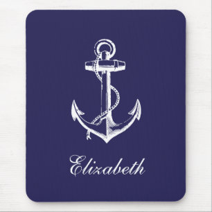 Navy Blau Vintage Anker Benutzerdefiniertes Monogr Mousepad