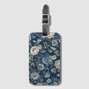 Navy Blau Vintage Blumen Botanisches Muster Gepäckanhänger