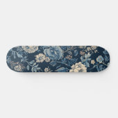 Navy Blau Vintage Blumen Botanisches Muster Skateboard (Horizontal)