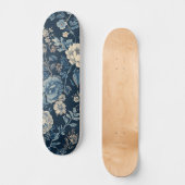 Navy Blau Vintage Blumen Botanisches Muster Skateboard (Vorderseite)