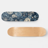 Navy Blau Vintage Blumen Botanisches Muster Skateboard (Horizontal)