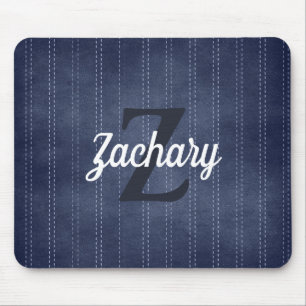 Navy Blau Vintage Pinstreifen Retro Monogramm Mousepad