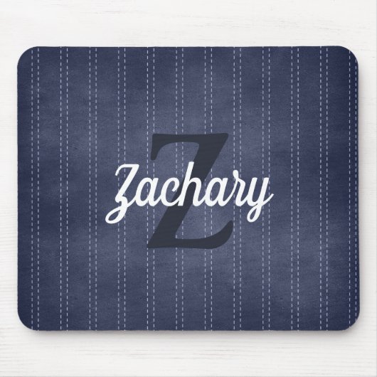 Navy Blau Vintage Pinstreifen Retro Monogramm Mousepad (Vorne)