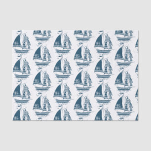 Navy-Blau Vintage-Windsegelboot2-Muster Seidenpapier