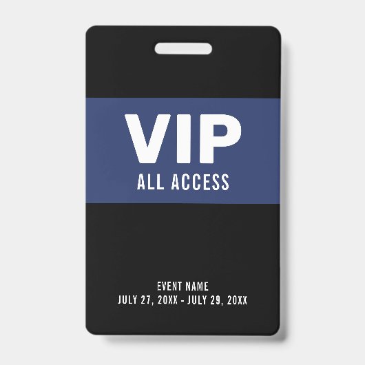 Navy Blau VIP All Access Pass Event ID Abzeichen Ausweis (Vorderseite)