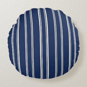 Navy Blau Warmes Elfenbein Klassisch Elegante Stre Rundes Kissen