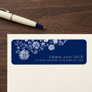 Navy Blau Wasserfarbe Florales Rücksendeetikett