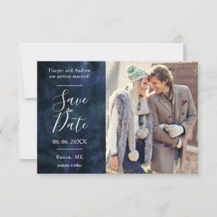 Navy Blau Wasserfarbe Gold Glanzpunkte Benutzerdef Save The Date