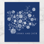 Navy Blau Wasserfarben Blumen Weinetikett (Einzelnes Label)