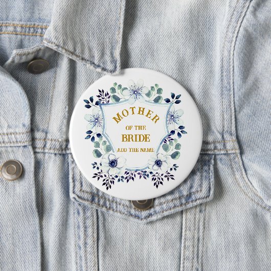 Navy Blau Wasserfarben Floral Mutter der Braut Button (Beispiel)