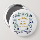 Navy Blau Wasserfarben Floral Mutter der Braut Button (Vorne & Hinten)