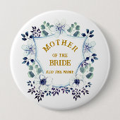 Navy Blau Wasserfarben Floral Mutter der Braut Button (Vorderseite)