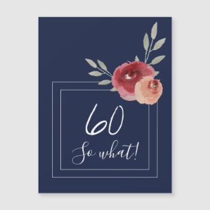 Navy Blau Watercolor Floral 60. Geburtstag Magnet