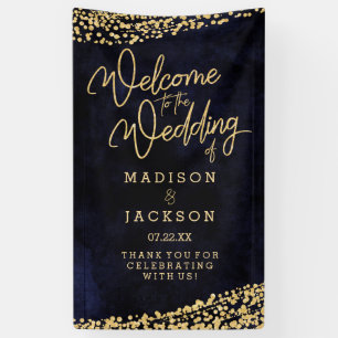 Navy Blau Watercolor Gold Konfetti Hochzeit Willko Banner