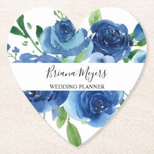 Navy Blau Watercolor Moderne Florale Geschäftsauss Untersetzer