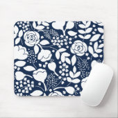 Navy-Blau-Weiß-Blumenmuster-Mausknöpfe Mousepad (Mit Mouse)