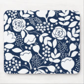 Navy-Blau-Weiß-Blumenmuster-Mausknöpfe Mousepad (Vorne)