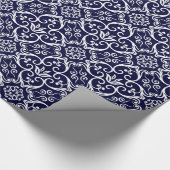Navy Blau & Weiß Damast-Geschenkpapier Geschenkpapier (Ecke)