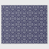 Navy Blau & Weiß Damast-Geschenkpapier Geschenkpapier (Flach)