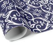 Navy Blau & Weiß Damast-Geschenkpapier Geschenkpapier (Rolleneckpunkt)