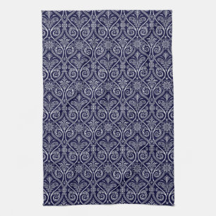 Navy Blau & Weiß Damast Küchenhandtuch Handtuch