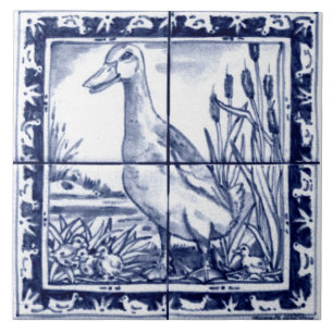 Navy Blau Weiß Entenküken Dedham Delft Vintage Fliese