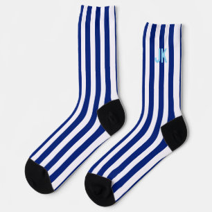 Navy Blau Weiß Gestreifte Monogramm Anfangsbuchsta Socken