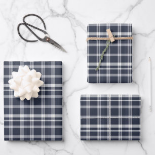 Navy-Blau-Weiß kariertes Tartan Geschenkpapier Set