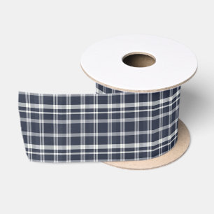 Navy-Blau-Weiß-Karo-Tartan Satinband