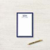 Navy Blau Weiß Monogramm Herren Post-it Klebezettel (Auf Schreibtisch)