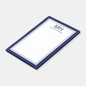 Navy Blau Weiß Monogramm Herren Post-it Klebezettel (angewinkelt)