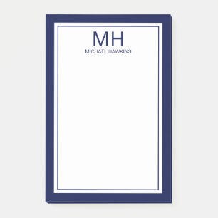 Navy Blau Weiß Monogramm Herren Post-it Klebezettel