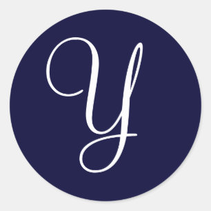 Navy Blau & Weiß Monogramm Y Runder Aufkleber