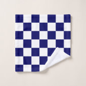 Navy-Blau-Weiß-Schachbrettmuster Badhandtuch Set (Waschlappen)