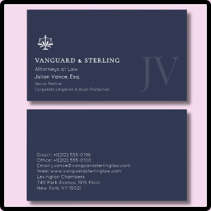 Navy Blau Weiße Anwältin Anwalt Elegantes Monogram Visitenkarte