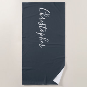 Navy Blau Weiße Benutzerdefinierte Schrift Name Mi Strandtuch