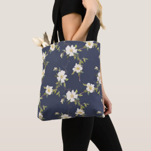 Navy Blau Weiße Blumen Tasche