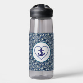 Navy Blau / Weiße Blüte mit Ankerwasser Flasche