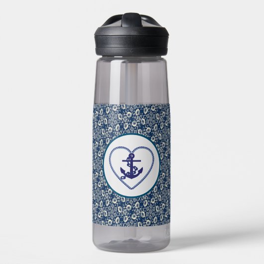 Navy Blau / Weiße Blüte mit Ankerwasser Flasche (Vorne)